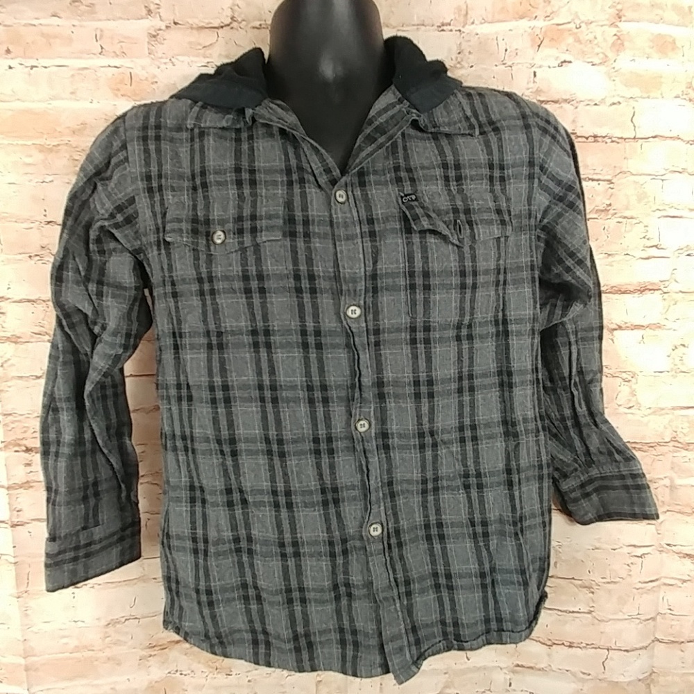 OTB Boys GRAY flannel w/Hoodie (10-12)